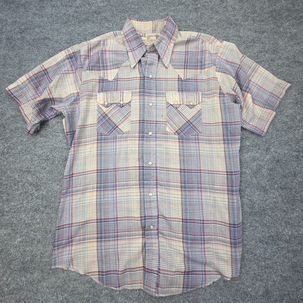 Vintage Dee Cee Pearl Snap Shirt Men's Large Plaid Western Short Sleeve USA